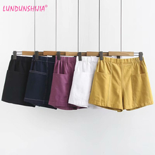 LUNDUNSHIJIA-pantalones cortos de algodón para mujer, Shorts con Bolsillos y cintura elástica, 5 colores, novedad de verano 2019 2024 - compra barato