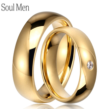 Classic Wedding Band Titanium Steel For Engagement Anniversary 6mm Cz Stone Rings For Women  Men Gold Color Aliança De Namoro 2024 - buy cheap