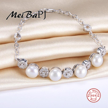 [MeiBaPJ]Top Quality Natural Freshwater Pearl Personality Bracelet for Women 925 Sterling Silver Fashion Jewelry Charm Bracelet 2024 - buy cheap