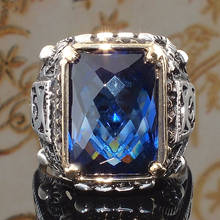 Большой темно-синего цвета, свадебные кольца в винтажном стиле квадратное хрустальное кольцо настроение серебро Цвет кольца для женщин ювелирные изделия Anillos Mujer F5Q939 2024 - купить недорого
