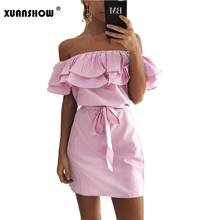 XUANSHOW Summer Plus Size Women's Clothes Slash Neck Striped Female Mini Dress Fashion Slim Party Dresses Big Size XXXL 2024 - buy cheap