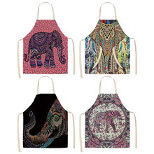 1Pcs Elephant Printing Kitchen Aprons Unisex Cotton Linen Bibs Home Cooking Baking Coffee Shop Cleaning Accessory 53*65cm MA0010 2024 - buy cheap