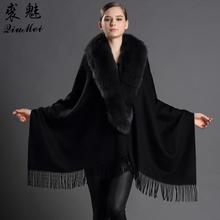 Ponchos Women Real Fur Scarves Wool Shawls With Tassel Fox Fur Cachecol Elegant Luxury Female Pashmina Solid Cashmere Shawl 2024 - buy cheap