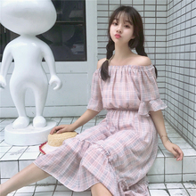 2018 summer new female sweet student strapless Slash neck long section high waist ruffled chiffon Casual Temperament Dress 2024 - buy cheap