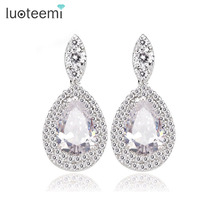 LUOTEEMI Hot Sell! Pure Clear Cubic Zirconia Tear Drop Earrings Bridal Wedding Jewelry for Women White Gold-Color Wholesale 2024 - buy cheap