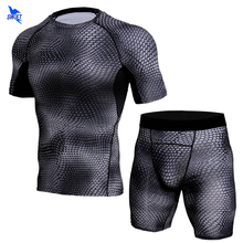 Men Compression Running Set Base Layer Short Sleeve Shirts+Leggings 2 Pcs Sport Suit 3D Printed MMA Rashguard Fitness Sportswear 2024 - buy cheap