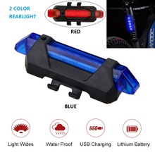 Luz traseira de bicicleta mtb mini, lâmpada com 5 leds e usb recarregável, luz de segurança para ciclismo, bicicleta 2024 - compre barato