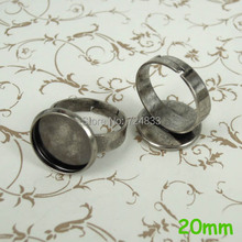 Base de anel de moldura em branco com 20mm, base de anel ajustável de bronze com tom de prata antigo para faça-você-mesmo 2024 - compre barato
