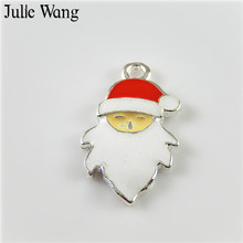 Julie Wang, 10 uds, esmalte de aleación blanco leche, Navidad, Papá Noel, pulsera con abalorio colgante, collar, hallazgos, accesorios para hacer joyas 2024 - compra barato
