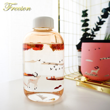 Glass Water Creative Gradient Color Bottle with Sleeve Cute Nature Deer Dolphin 600ml Tour Sport Bottle Lover Gift Free Shipping 2024 - buy cheap