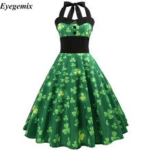 Clover Floral Vintage Dress 2020 Women Halter Pin Up Summer Dress Audrey Hepburn 50s 60s Rockabilly Retro Swing Party Dresses 2024 - buy cheap