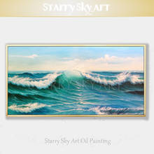 Skilled Artist Hand-painted High Quality Beautiful Sea Waves Oil Painting on Canvas Blue Seascape Wave Oil Painting for Decor 2024 - buy cheap