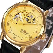 Лидирующий бренд, роскошные золотые часы, мужские механические часы, модные часы со скелетом, кожаный ремешок, механические ручные часы reloj 2024 - купить недорого
