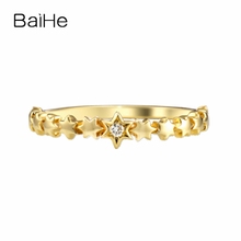 BAIHE-anillo de oro amarillo de 14K para mujer, sortija de compromiso de diamante Natural redondo, 0,01 CT, H/SI 2024 - compra barato