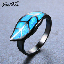 JUNXIN Top Quality Leaf Style Blue Fire Opal Rings For Women Men Black Gold Filled Unique Ring Wedding Party Engagement Jewelry 2024 - buy cheap