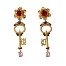 Baroque retro key earrings exaggerated Fashion Design Classic Crystal Water Vintage Drop Ear wear 2024 - buy cheap