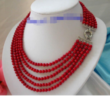 Stunning 5rows 5mm round red crude coral necklace 2024 - buy cheap