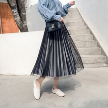 TingYiLi Velvet Tulle Skirt Pleated Autumn Winter Long Skirt Black Gray Beige Korean Skirt 2024 - buy cheap