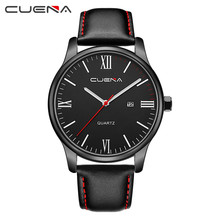 CUENA Luxury Brand Fashion Men Watch Faux Leather Mens Blue Ray Glass Quartz Analog Watches Calen Business Mens Clock relogio 2024 - buy cheap