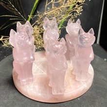 High Quality Natural Rose Quartz Crystal Seven Star Array Carving Fox Drive Away Evil Spirits With Base 2024 - buy cheap
