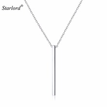 Vertical Bar Necklace 925 Sterling Silver Geometric Jewelry Simple Cube Bar Pendant Necklace Gift For Her P13110 2024 - buy cheap