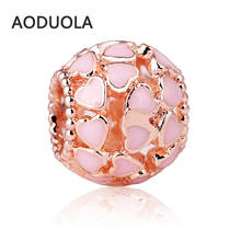 10 Pcs a Lot Rose gold color OpenWork Beads pink Enamel Heart Flower DIY Metal Bead Charm Fit For Pandora Charms Bracelet 2024 - buy cheap