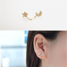 Pendientes de plata de acero inoxidable con forma de luna y estrella para mujer, aretes minimalistas coreanos, accesorios de joyería 4ED63 2024 - compra barato