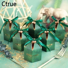 20pcs/lot 4*9.5CM green Candy Box with ribbon chocolate gift boxes wedding souvenirs for guests wedding favors and gifts 2024 - buy cheap