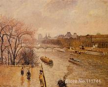 Handmade Oil Painting The Louvre Afternoon Rainy Weather by Camille Pissarro decorative art High quality 2024 - buy cheap