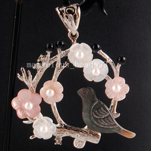 Free shipping Fashion Jewelry  Mother of pearl Shell Flower Bird Pendant Bead MC3865 2024 - buy cheap