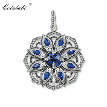 Colgante de flor de loto azul para mujer, circonia de plata de ley 925, regalo bohemio, joyería de moda de Europa, collar 2024 - compra barato