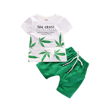 Conjuntos de roupas de verão para meninos e meninas, conjuntos de camisetas com folhas e shorts infantis, roupas esportivas de lazer, de algodão para bebês