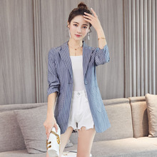 Ladies' small suit jacket summer new style fashion temperament commute slim seven-point sleeves one button thin striped suit 2024 - buy cheap