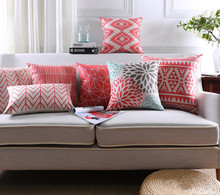 Новый кораллово-красный геометрический стильный принт льняная хлопковая наволочка для подушки декоративный Диванный декоративный чехол для подушки для домашнего декора 2024 - купить недорого