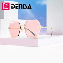 Denisa óculos de sol sem aro azul, óculos de sol hexagonal de strass feminino, óculos retrô uv400 2019 para verão g25084 2024 - compre barato