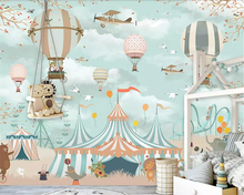 beibehang Large 3d wallpaper cartoon hot air balloon airplane animal puppy circus playground background wall 3d wallpaper mural 2024 - buy cheap