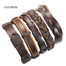 ZotatBele, 5 шт., коричневые кожаные браслеты ручной работы, многослойный Плетеный браслет, мужской браслет-цепочка, оптовая продажа, мужские ювелирные изделия F28 2024 - купить недорого