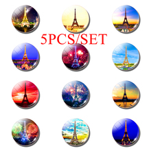 5 pçs/set belas atrações edifício torre eiffel paris frança 25mm redonda de vidro cabochão jóias moda menina presente 2024 - compre barato