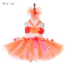 Hawaii Summer Girl Hula Tutu Dress Kids Orange Lace Ribbons Flowers Birthday Party Dance Outfit Child Hawaiian Halloween Costume 2024 - buy cheap