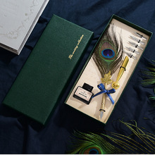 Retro Quill Peacock Feather Dip Fountain Caligraphy Pens Set with Ink Bottle 5 Nib Gift Box Russian European Stationery Wedding 2024 - buy cheap