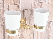 Golden Polished Gold Color Brass Bathroom Bath Tumbler Holder with Double Ceramics cup Wall Mount aba315 2024 - buy cheap