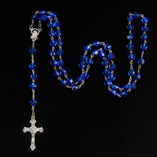 Ожерелье из католического Креста ручной работы с голубым вырезом. Длинный крест Иисуса Христа, католические четки. 8 мм. 48 штук 2024 - купить недорого