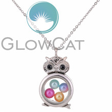 Lovely Cartoon Bird Owl Pendant Necklace Glass Locket Pearl Cage Pendant Steel Chain Necklace 2024 - buy cheap