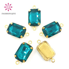 New 10X14mm Rectangular octagon sew on rhinestones Malachite green Gold base Glass Crystal double loop pandent diy accessories 2024 - buy cheap