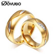 DOYUBO New Arrival Gold Color Lovers' Rings For Wedding European Design 316L Stainless Steel Trendy Couples Rings Jewelry DF007 2024 - buy cheap