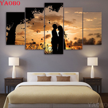 Pintura de diamante cuadrado redondo, mosaico de punto de cruz artesanal 5D, bordado completo, 5 uds., pegatina de pared romántica de pareja, decoración de atardecer 2024 - compra barato