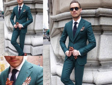 Vestido padrinho de noivado verde escuro, calça formal masculina de negócios, slim, lapela, 2 peças, jaqueta personalizada 2024 - compre barato