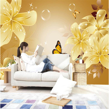 3D-обои на заказ wellyu, большие фрески, красивая романтичная Золотая Лилия, ТВ, настенное украшение, картина, бумажная бумага для стен 2024 - купить недорого