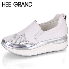 HEE GRAND Autumn 2018 Comfort Creepers Bling Loafers Silver Platform Shoes Woman Slip On Swing Women Flats Shoes XWD6800 2024 - buy cheap