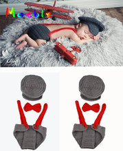 Roupa para foto infantil, acessórios para bebês recém-nascidos, roupa de crochê, conjunto de calças com gravata e chapéu de cavalheiro, 2019 2024 - compre barato
